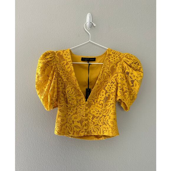 House of Harlow 1960 x Revolve Lace Yellow Crop Juliette Blouse size XXS - Picture 2 of 7